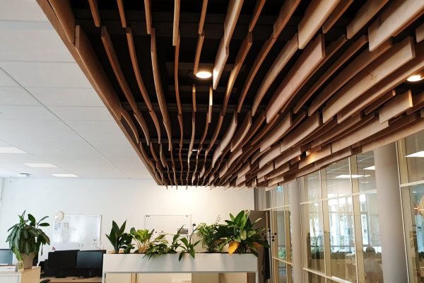 Duurzaam plafond gerecyclede bedbodems Windesheim Zwolle - Blossom Architecture